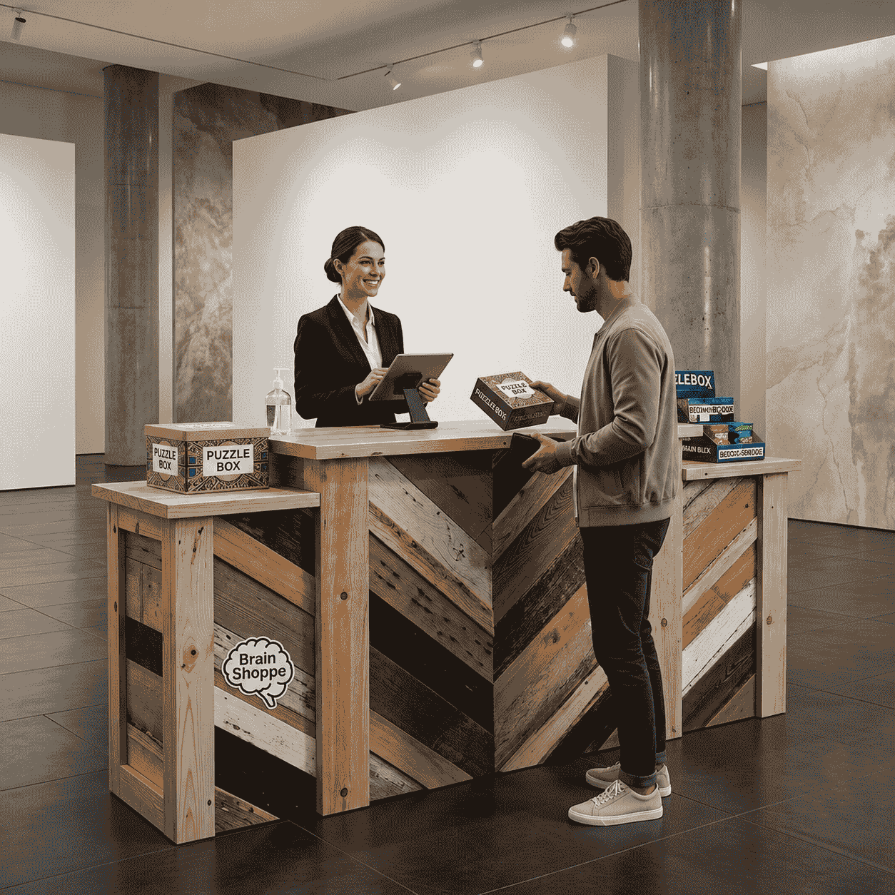 ChatGPT Image Jul 21, 2026, 02_40_08 AM (1) Reclaimed Wood Cash Wrap Counter: Rustic Chevron Design Stan - Image 1