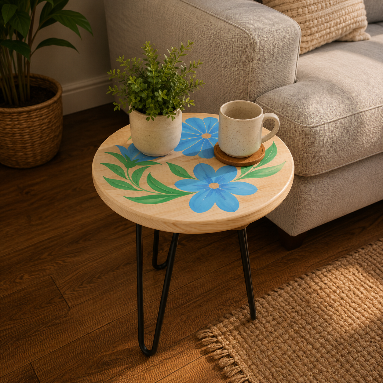 ChatGPT Image Jul 21, 2026, 11_48_33 PM Artisan Hand Painted Floral Side Table, Boho Cottagecore Plant Stand, 12" Diameter - Image 1