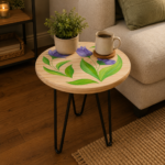 Floral Side Table, Artisan Hand Painted, Boho Cottagecore Accent Table, 10" Diameter